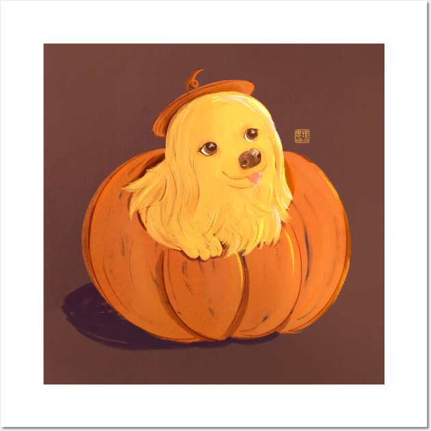 Puppy pumpkin Wall Art by No Idea Gallery